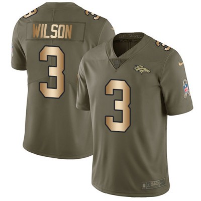 Nike Denver Broncos #3 Russell Wilson OliveGold Men's Stitched NFL Limited 2017 Salute To Service Jersey